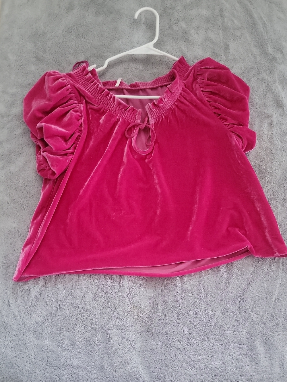 Free People Hot Pink Velvet Smocked Top XS